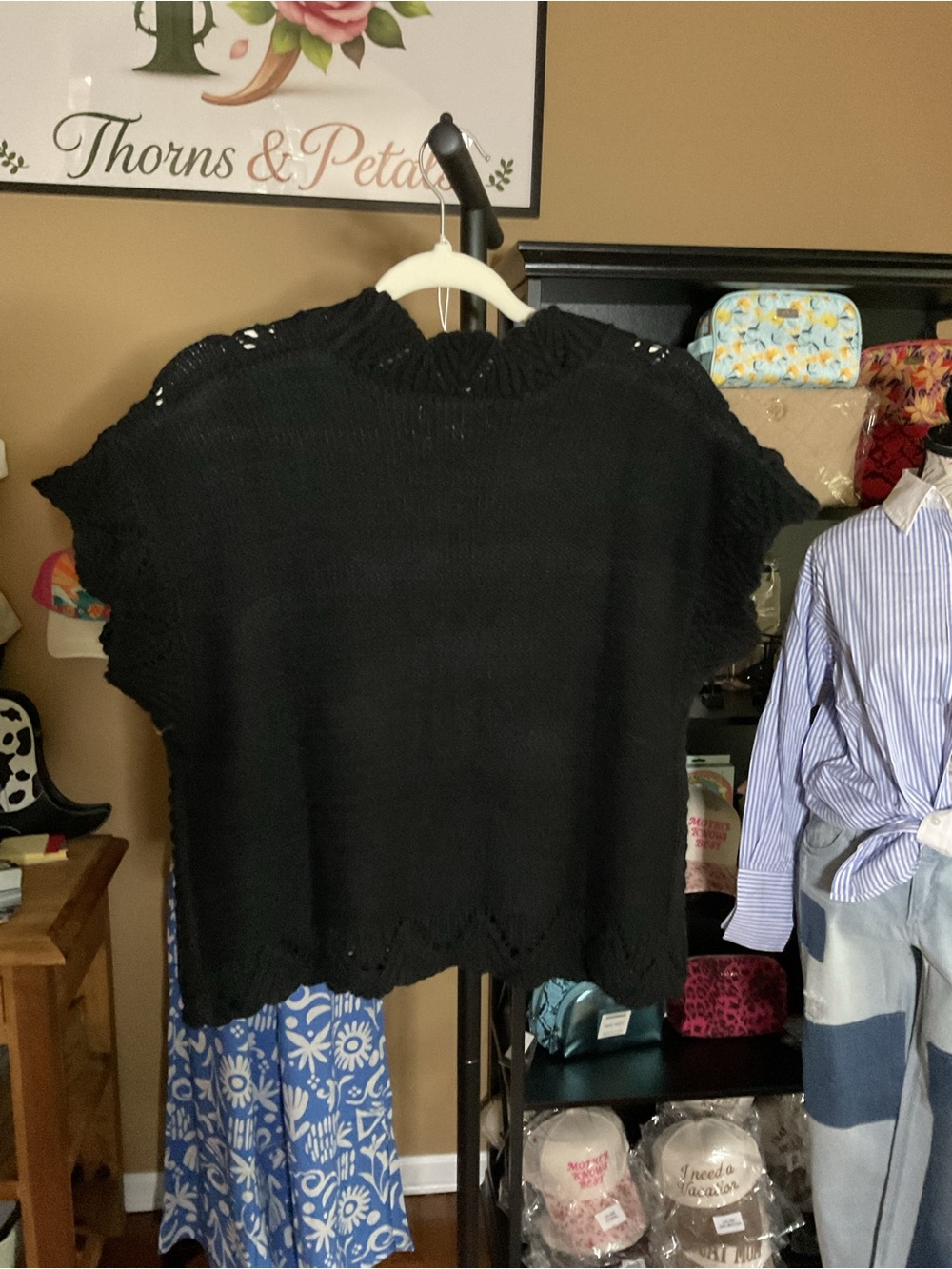 HYFVE Black Crochet Button-Front Short Sleeve Cardigan - Picture 2 of 2